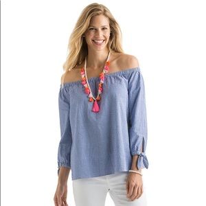 Vineyard Vines seersucker off the shoulder top